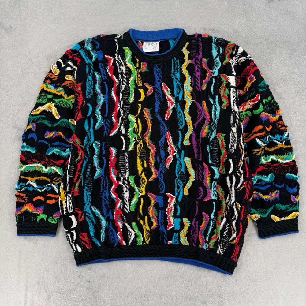 Vintage 90s Coogi Australia Sweater Mens XL Multi Color 3D Textured Knit Cotton